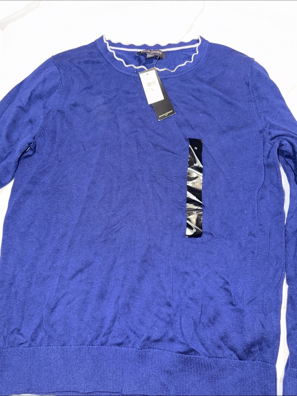 Banana Republic Royal Blue Crew Neck Sweater with White Trim